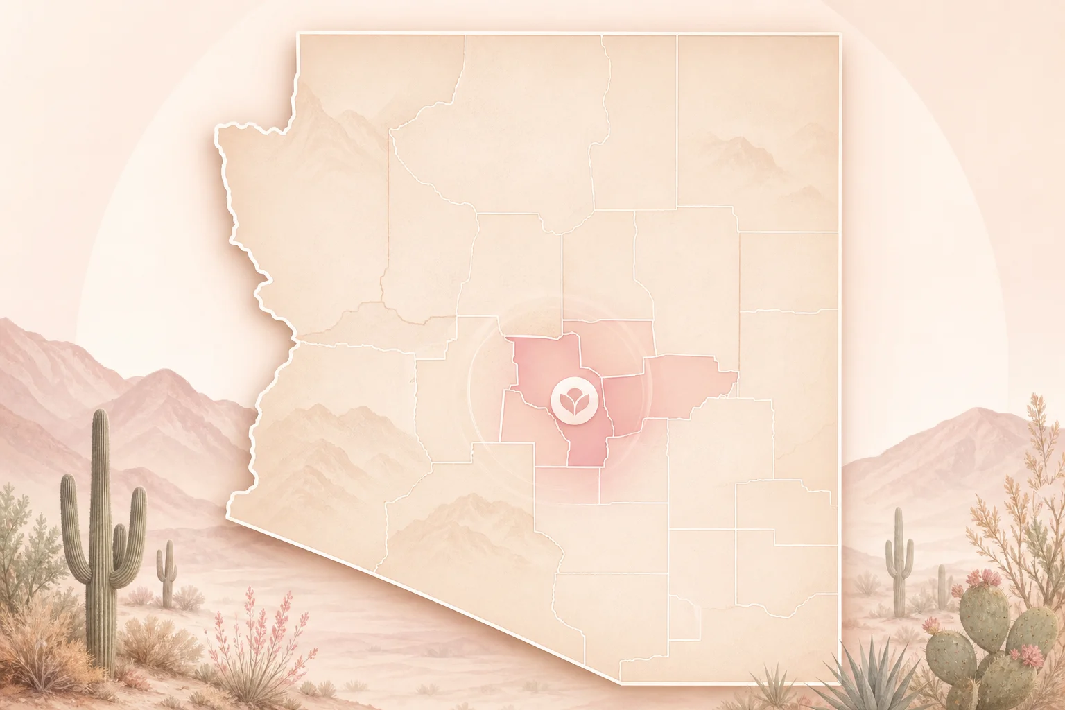 Map of Arizona highlighting Phoenix metro service coverage for senior placement.